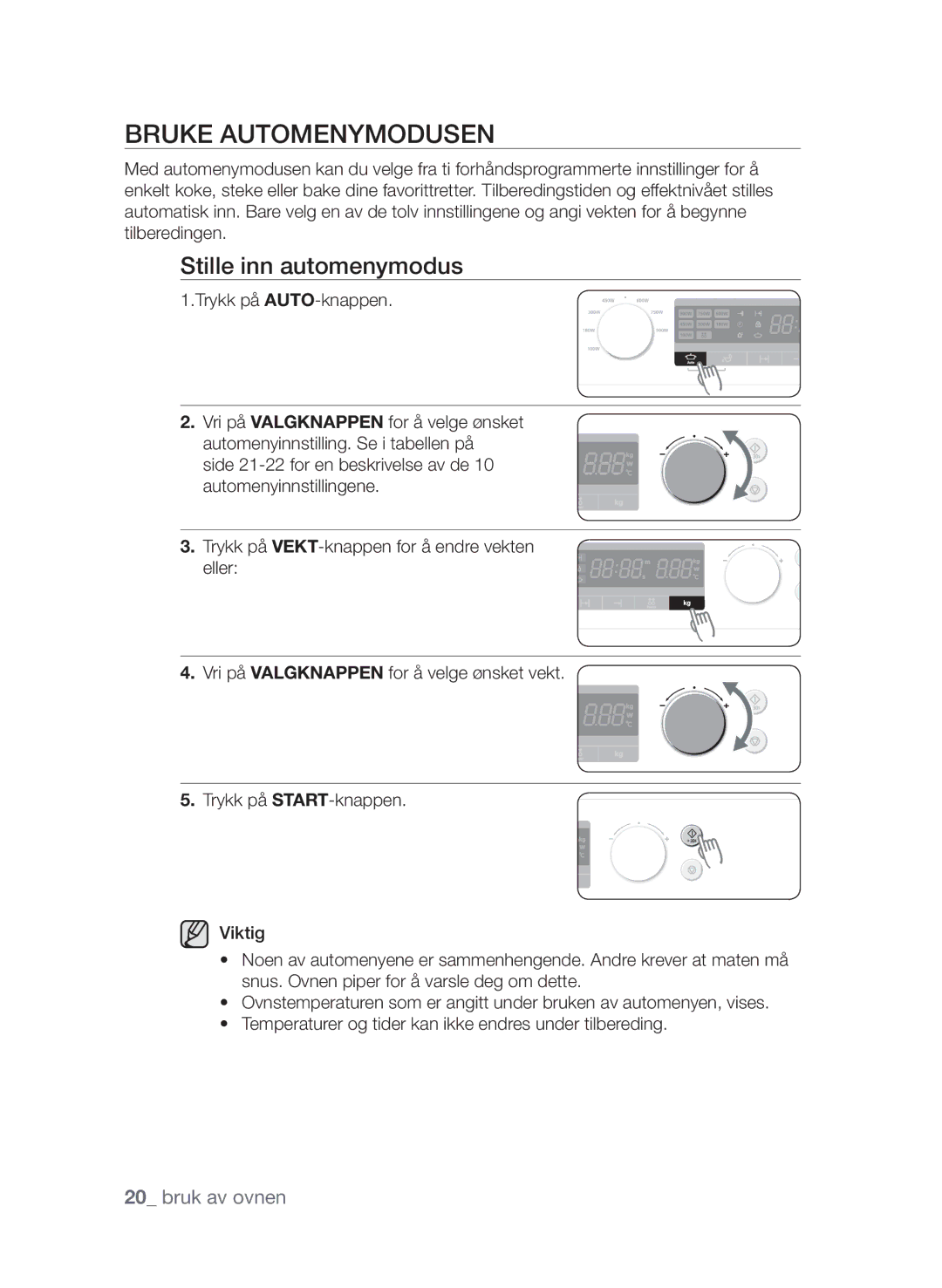 Samsung FW313T002/XEE manual Bruke automenymodusen, Stille inn automenymodus 