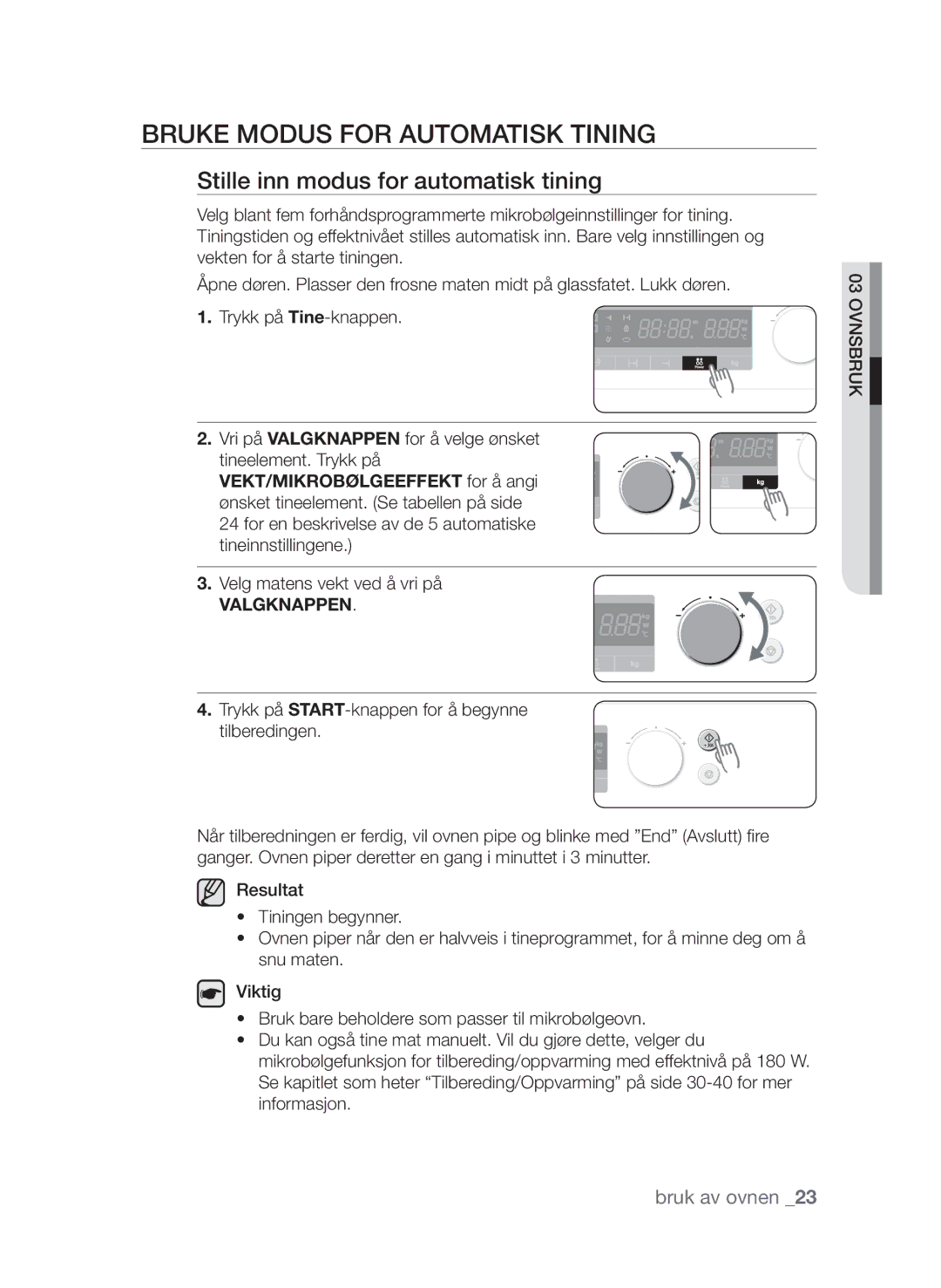 Samsung FW313T002/XEE manual Bruke modus for automatisk tining, Stille inn modus for automatisk tining 