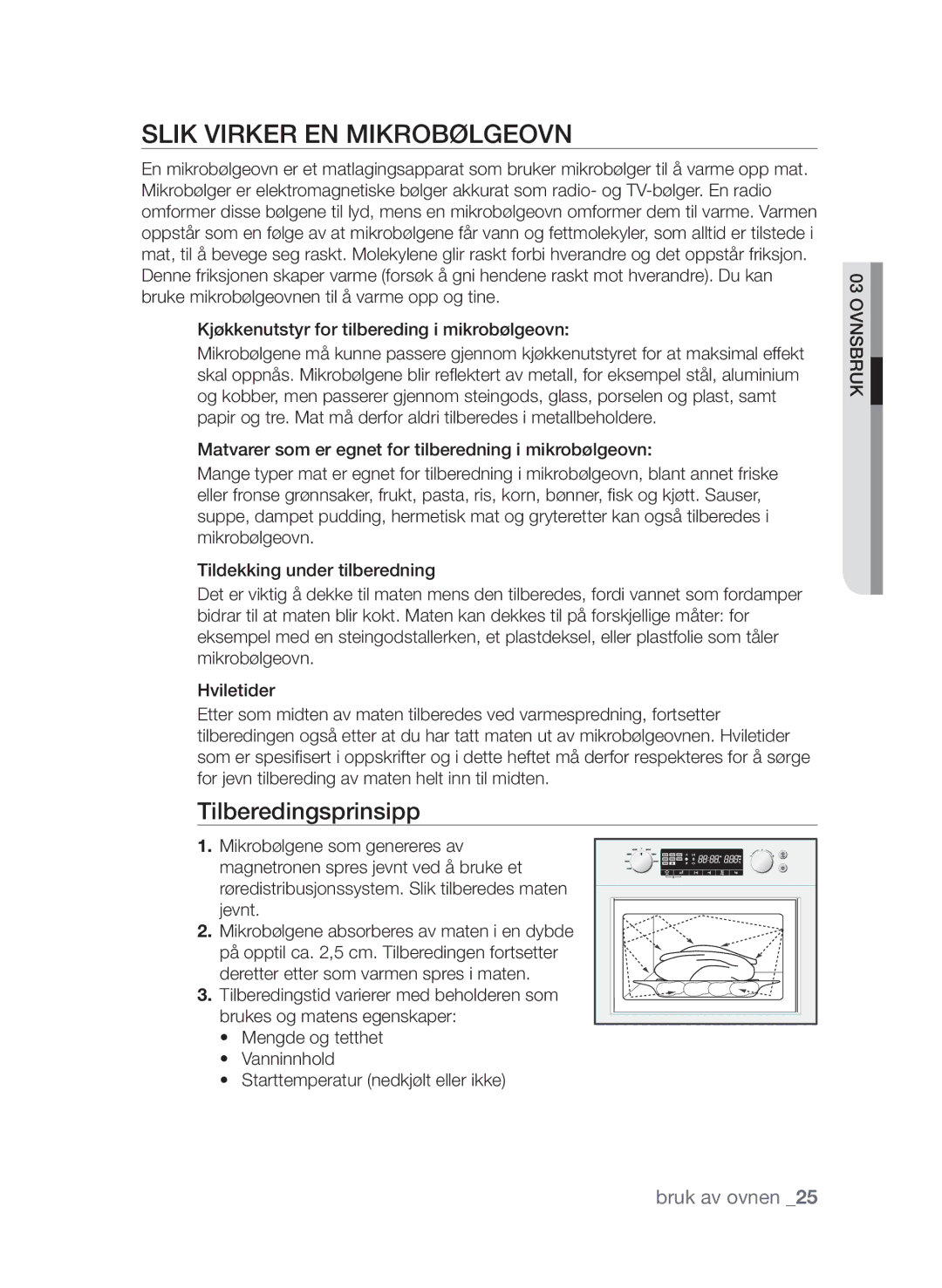 Samsung FW313T002/XEE manual Slik virker en mikrobølgeovn, Tilberedingsprinsipp 