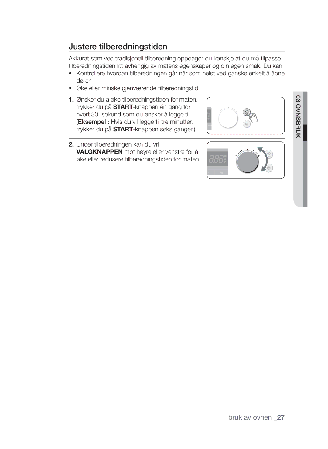 Samsung FW313T002/XEE manual Justere tilberedningstiden 