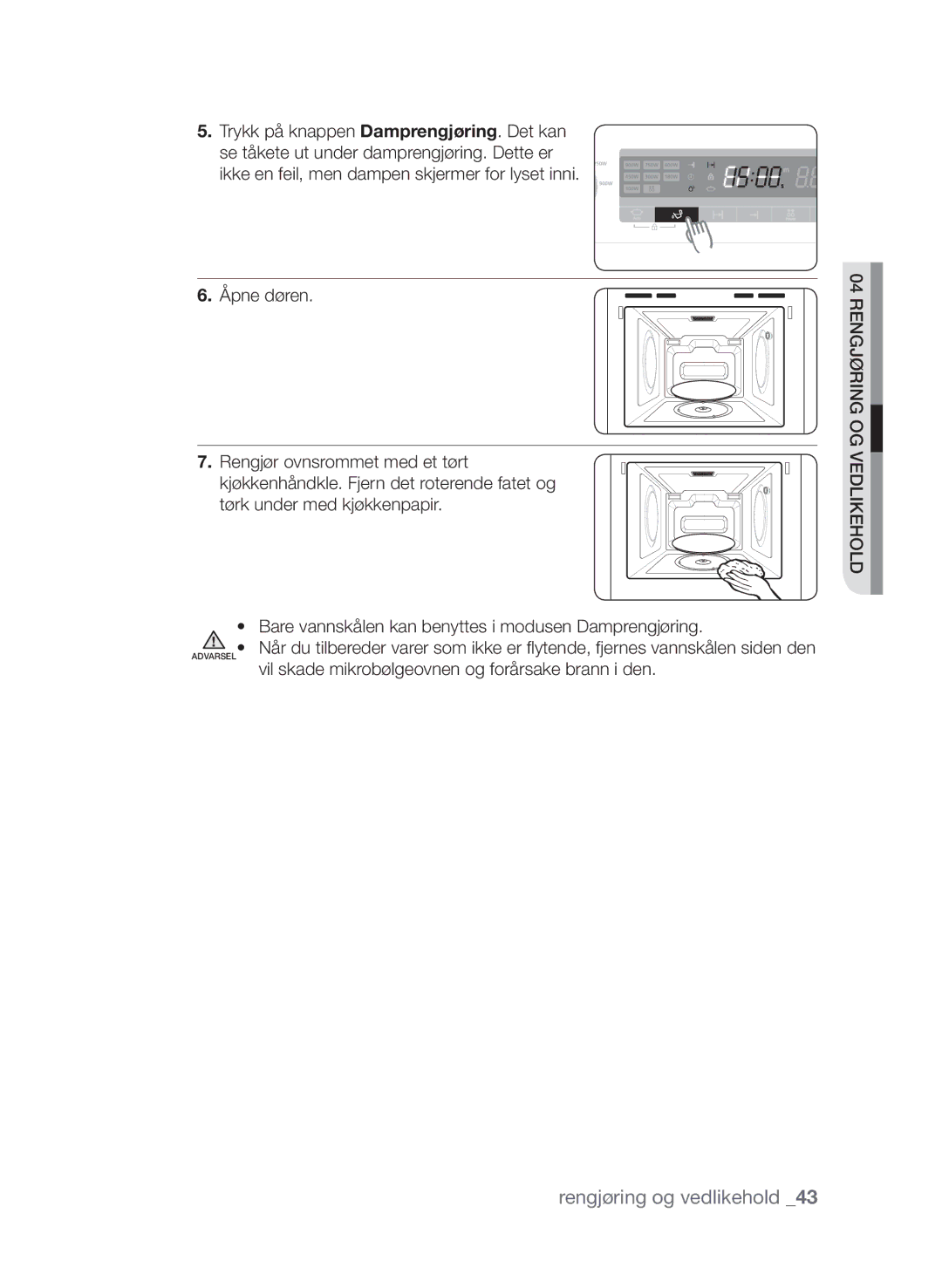 Samsung FW313T002/XEE manual Rengjøring og vedlikehold 