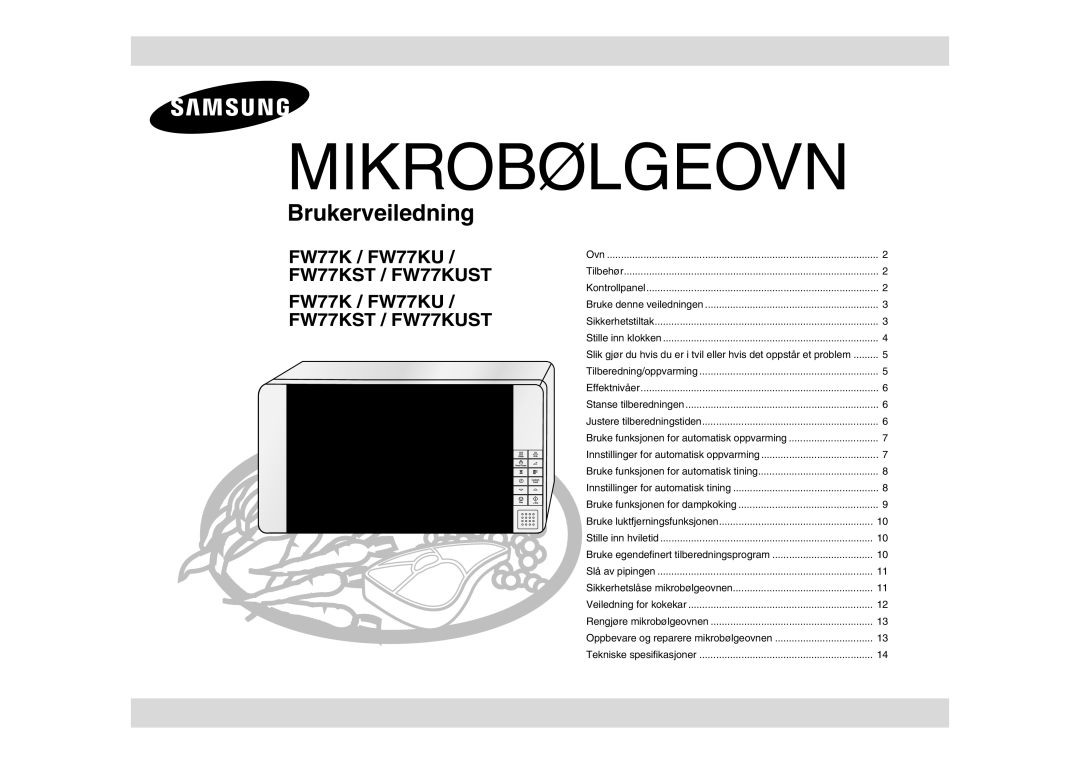 Samsung FW77KU-B/XEE, FW77KU-W/XEE manual Mikrobølgeovn 