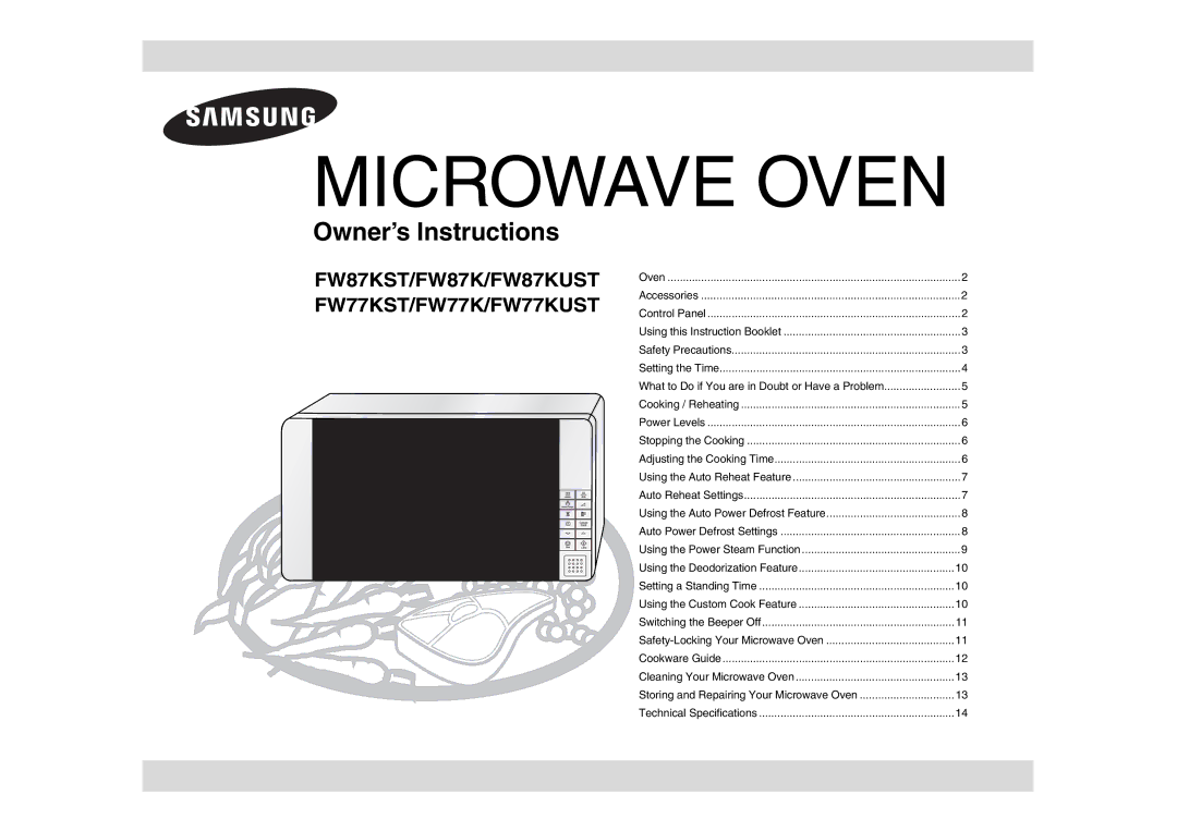 Samsung FW77KUST/XEE manual Microwave Oven 