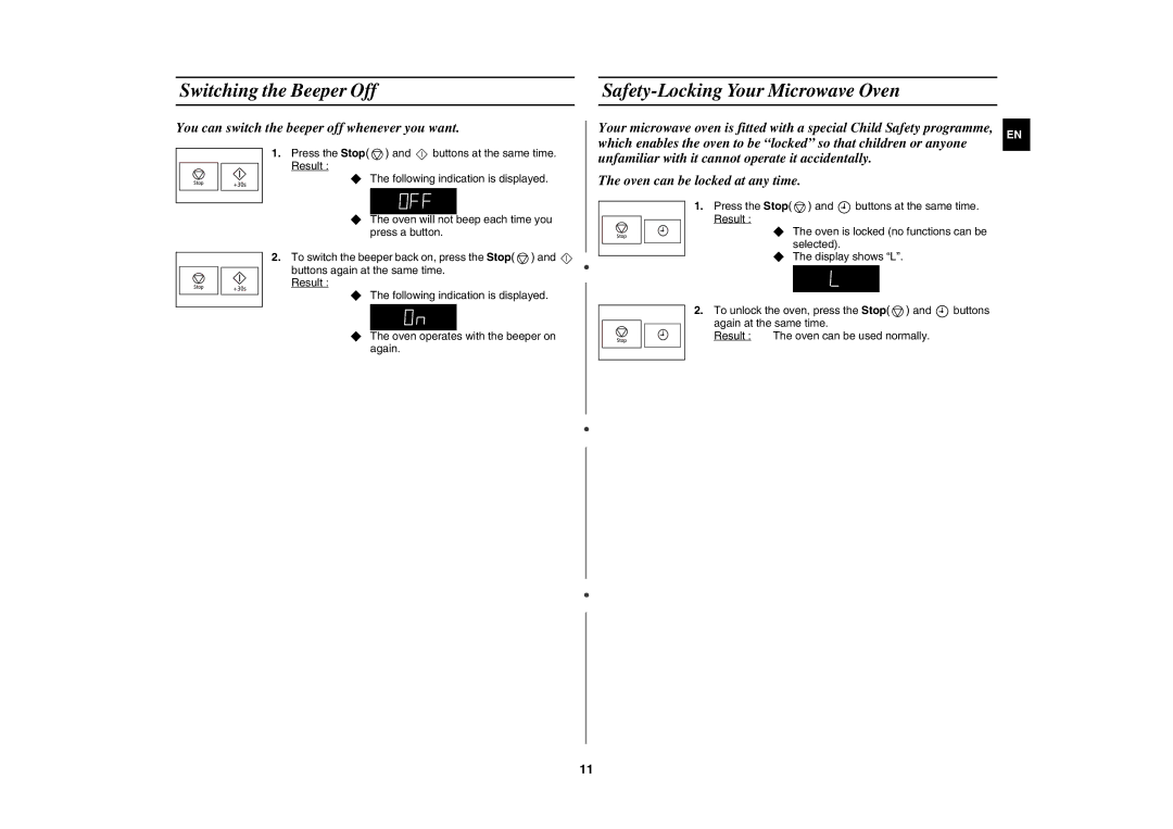 Samsung FW77KUST/XEE manual Switching the Beeper Off, Safety-Locking Your Microwave Oven 