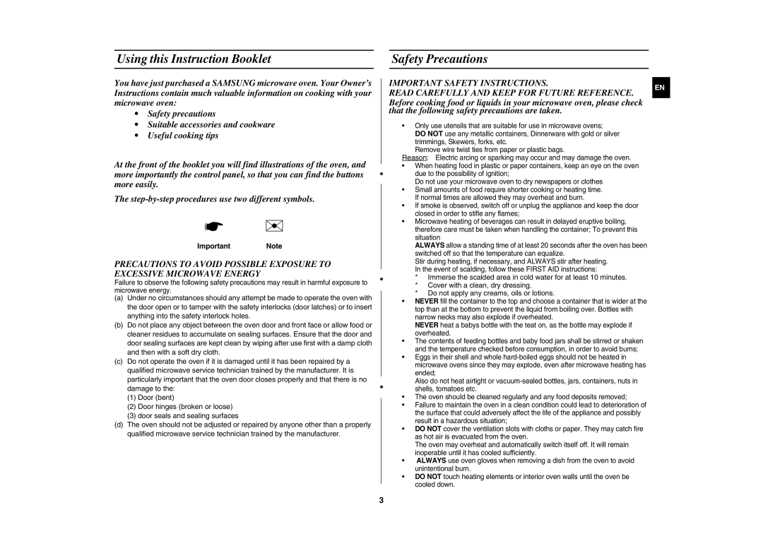 Samsung FW77KUST/XEE manual Using this Instruction Booklet, Safety Precautions, Important Note 