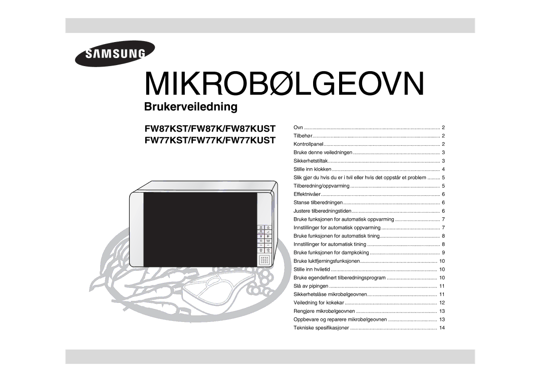 Samsung FW77KUST/XEE manual Mikrobølgeovn 