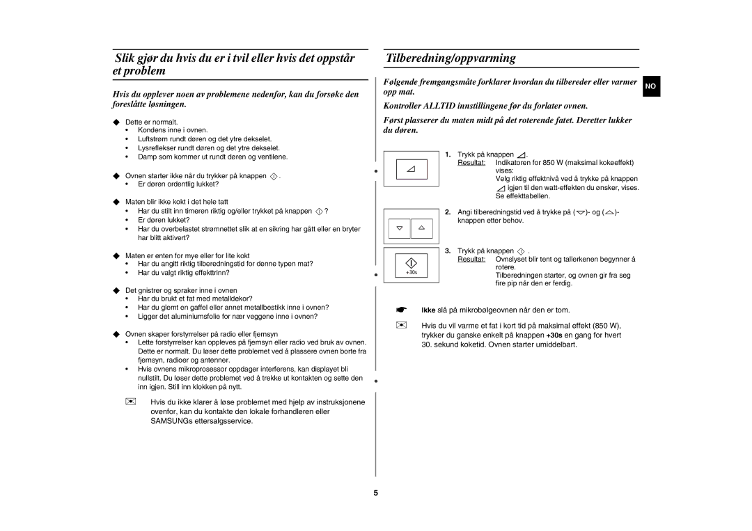 Samsung FW77KUST/XEE manual Tilberedning/oppvarming 