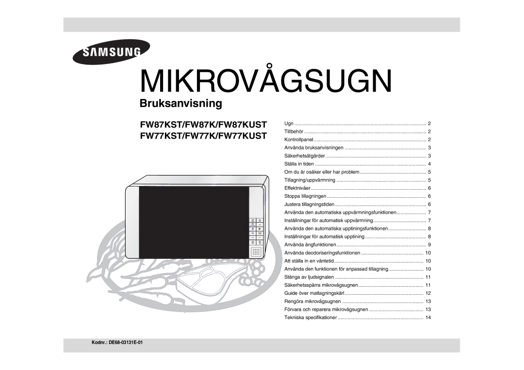 Samsung FW77KUST/XEE manual Mikrovågsugn 