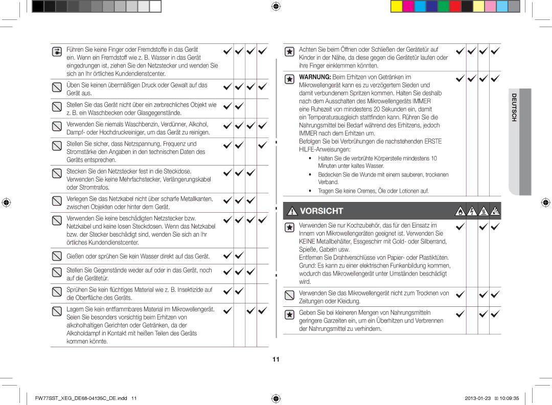 Samsung FW77SST/XEG manual Vorsicht 