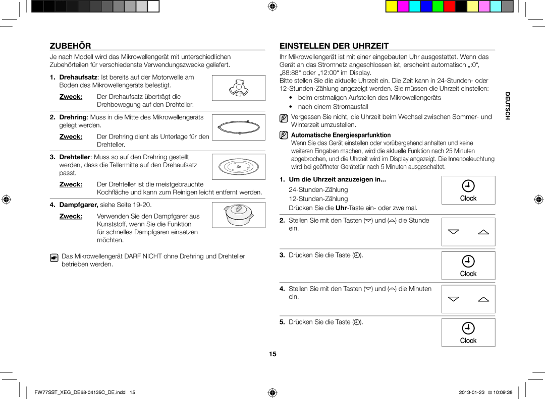 Samsung FW77SST/XEG manual Zubehör, Einstellen DER Uhrzeit 