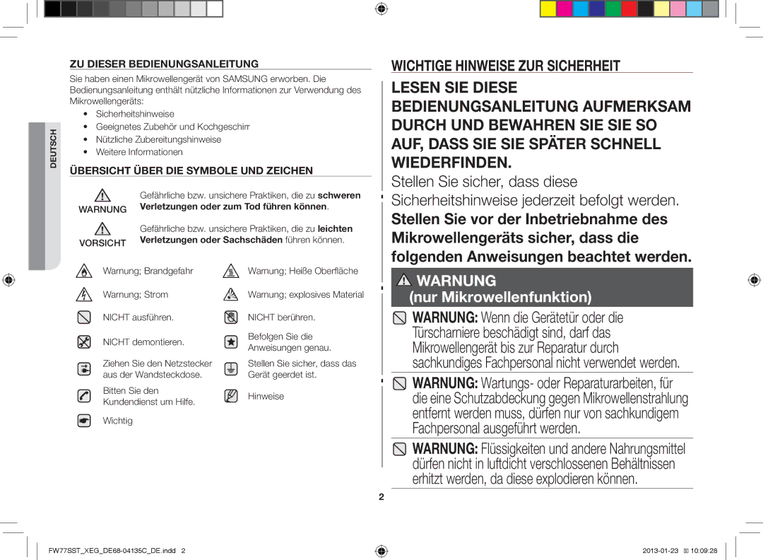 Samsung FW77SST/XEG manual Stellen Sie sicher, dass diese, Sicherheitshinweise jederzeit befolgt werden 