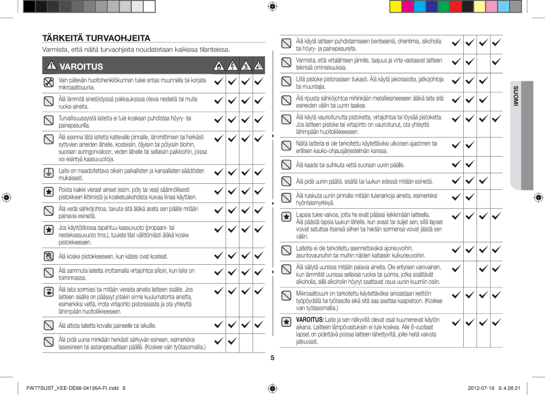 Samsung FW77SUST/XEE, FW77SUB/XEE, FW77SUW/XEE manual Älä altista laitetta kovalle paineelle tai iskuille 