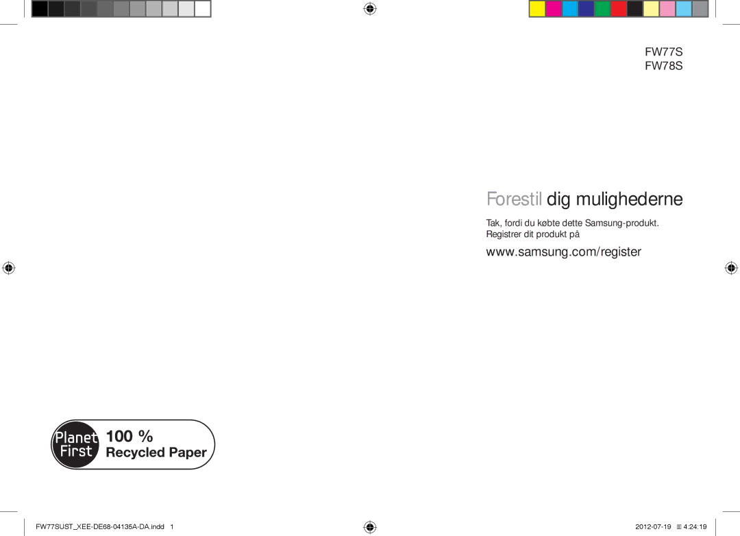 Samsung FW77SUB/XEE, FW77SUST/XEE, FW77SUW/XEE manual Brugervejledning og tilberedningsvejledning 