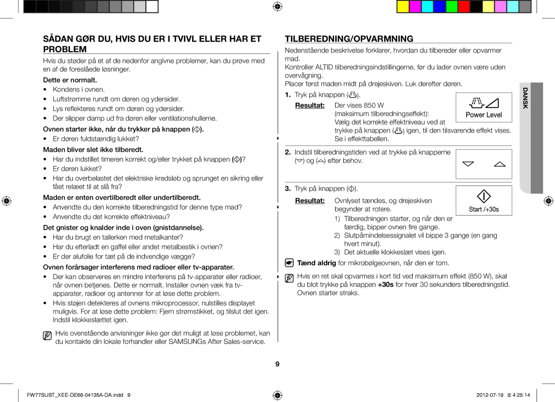 Samsung FW77SUST/XEE, FW77SUB/XEE manual Sådan GØR DU, Hvis DU ER I Tvivl Eller HAR ET Problem, Tilberedning/Opvarmning 