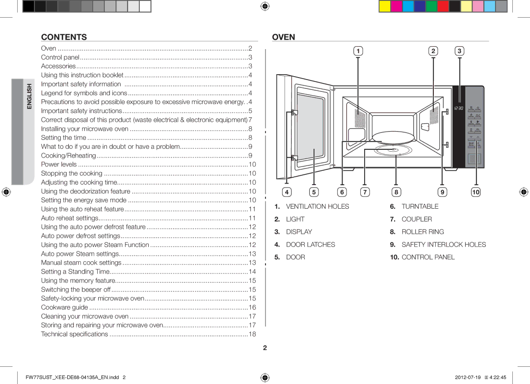 Samsung FW77SUB/XEE, FW77SUST/XEE, FW77SUW/XEE manual Contents, Oven 