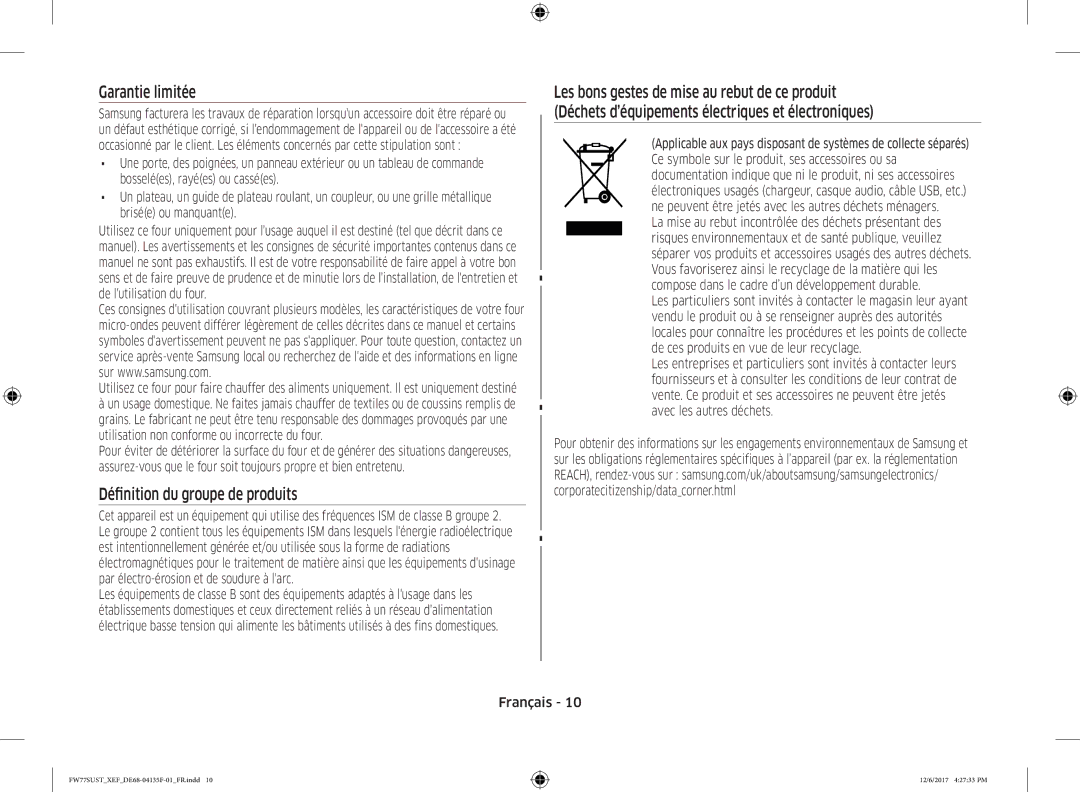 Samsung FW77SUST/XEF, FW77SUB/XEF manual Garantie limitée 