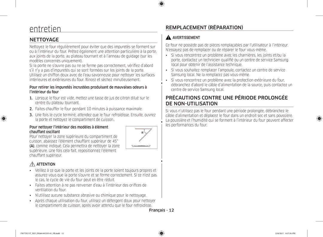 Samsung FW77SUST/XEF, FW77SUB/XEF manual Entretien, Nettoyage, Remplacement Réparation, Avertissement 