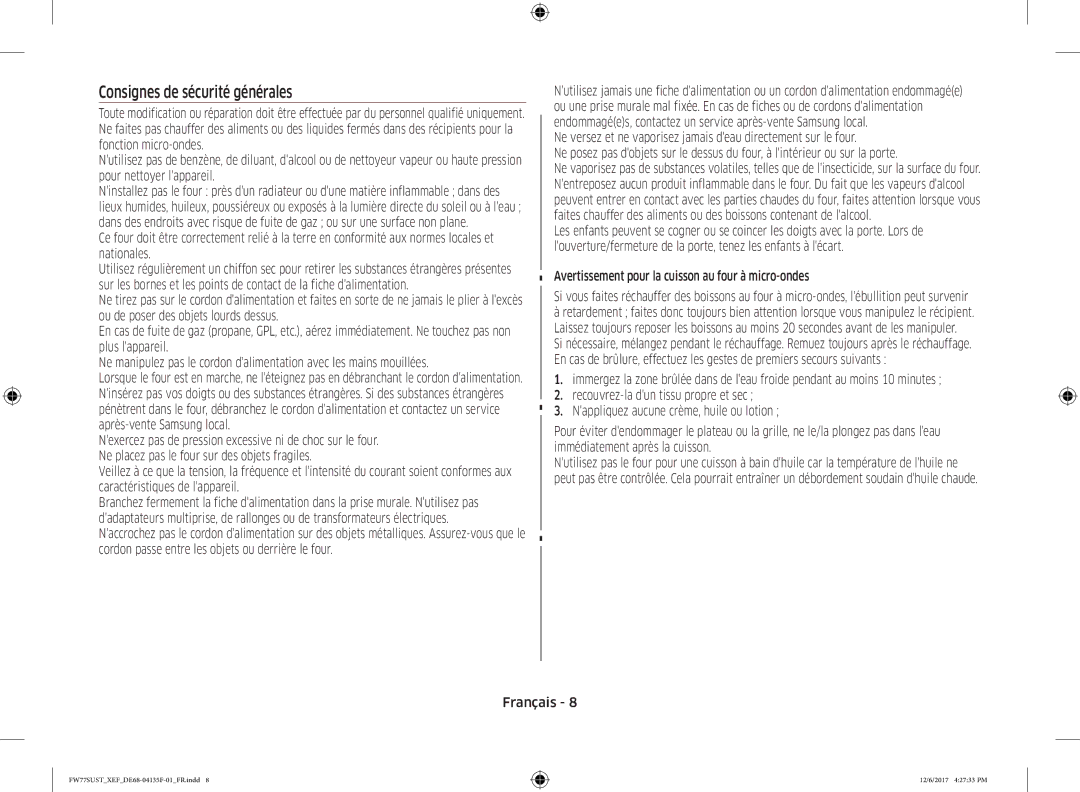 Samsung FW77SUST/XEF, FW77SUB/XEF manual Consignes de sécurité générales 