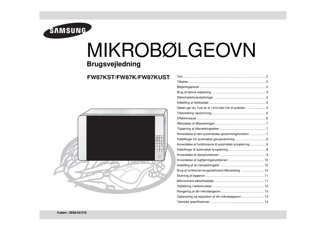 Samsung FW87KUST/XEE manual Mikrobølgeovn, Kodenr. DE68-03131D 