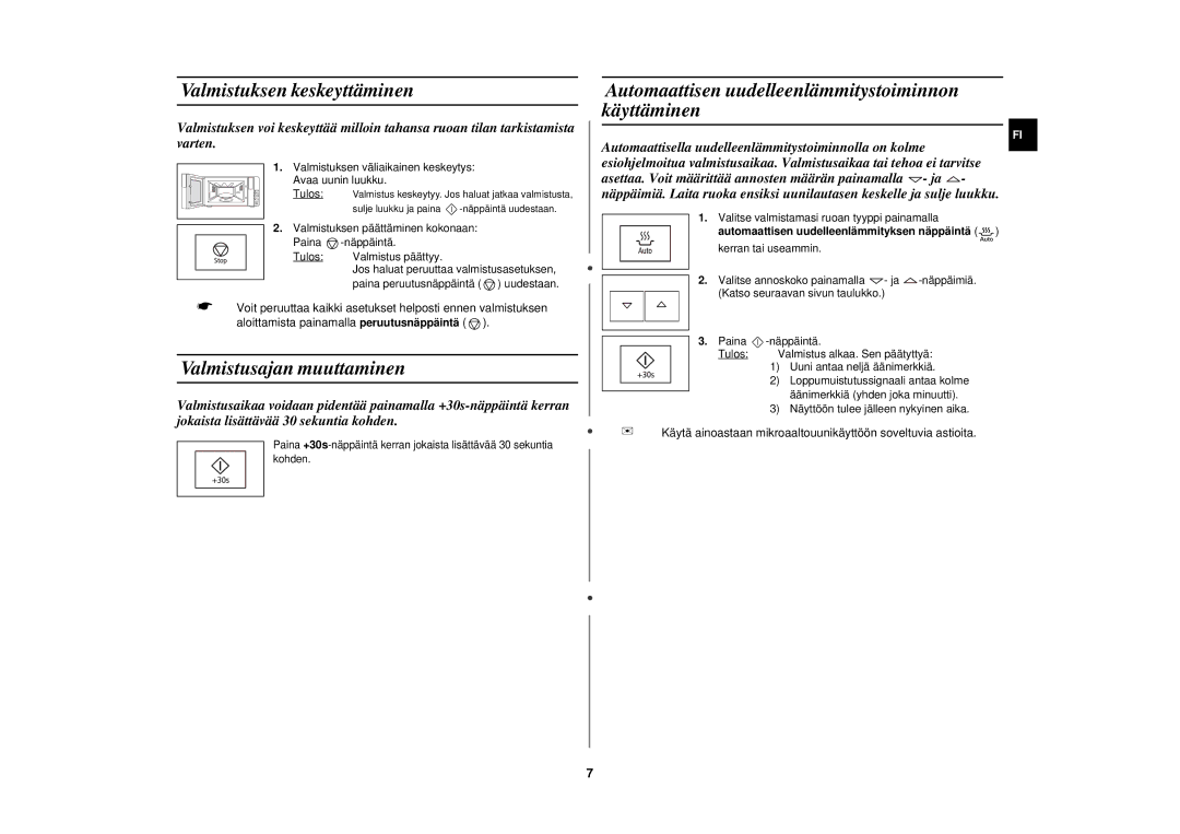 Samsung FW87KUST/XEE manual Valmistuksen keskeyttäminen, Valmistusajan muuttaminen 