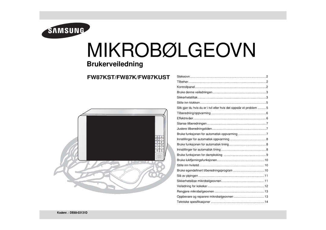 Samsung FW87KUST/XEE manual Mikrobølgeovn 