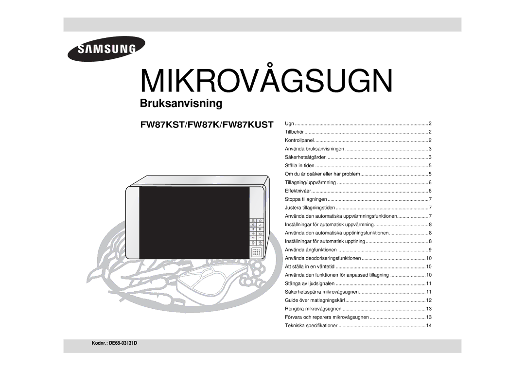 Samsung FW87KUST/XEE manual Mikrovågsugn 