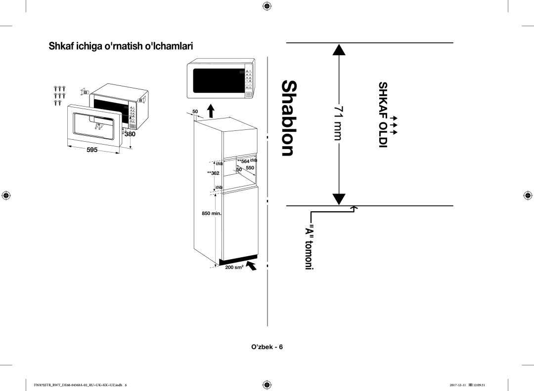 Samsung FW87SR-B/BWT, FW77SR-B/BWT, FW87SSTR/BWT, FW87SBTR/BW, FW87SR-W/BWT manual Shablon 