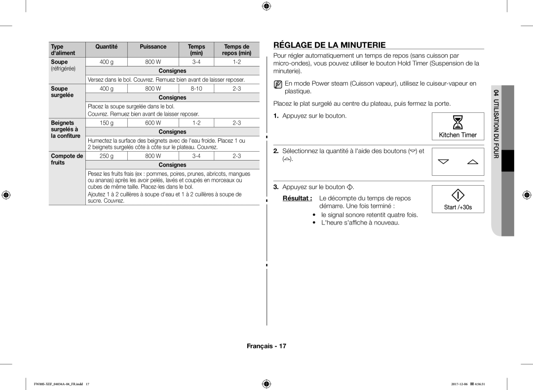 Samsung FW87SST/XEF manual Réglage DE LA Minuterie 