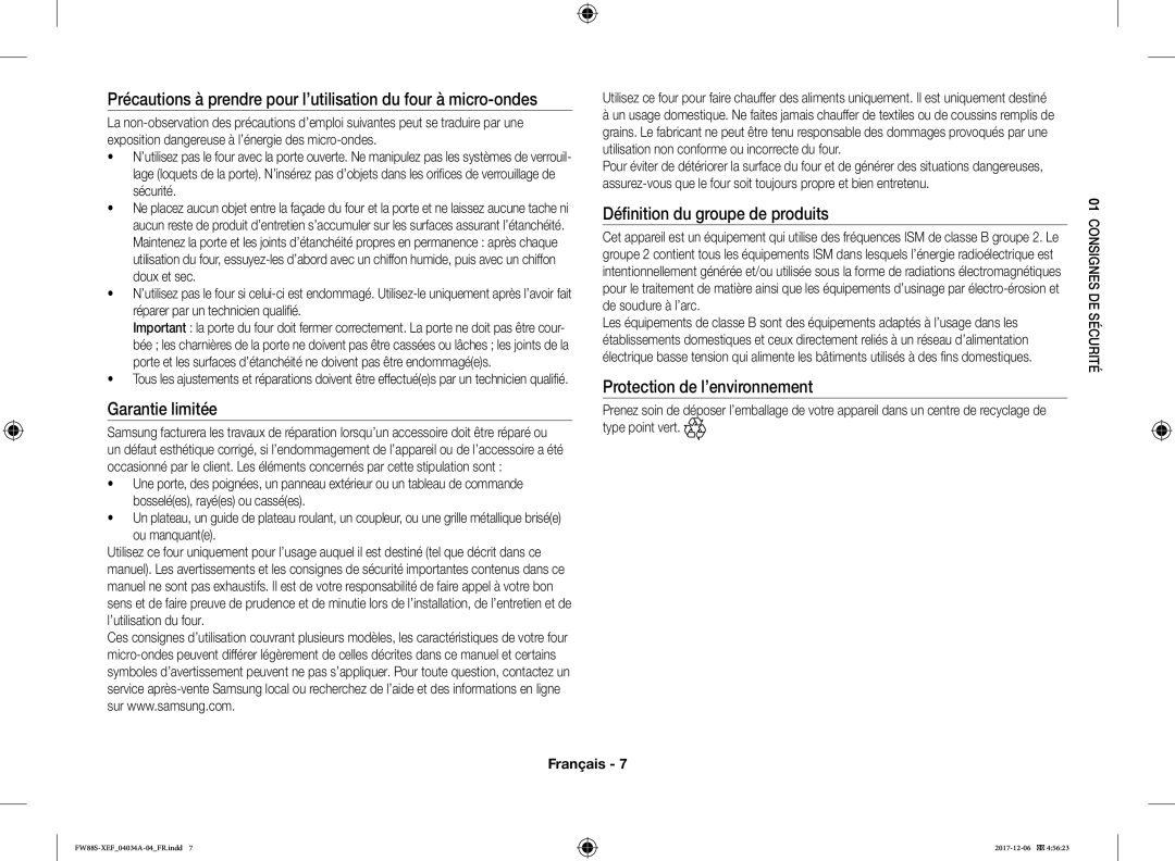 Samsung FW87SST/XEF manual Garantie limitée 