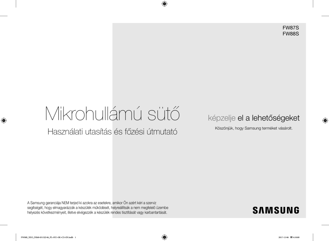 Samsung FW87SUB/XEO manual Használati utasítás és főzési útmutató, Köszönjük, hogy Samsung terméket vásárolt 