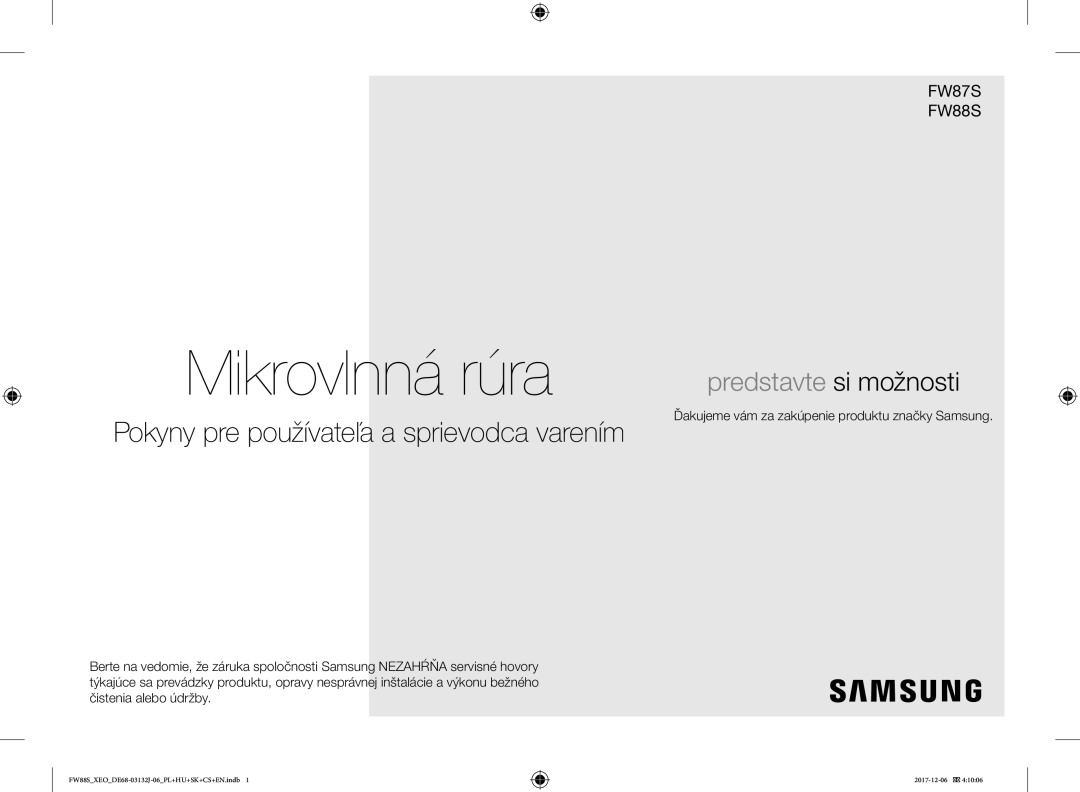 Samsung FW87SUB/XEO manual Mikrovlnná rúra, Ďakujeme vám za zakúpenie produktu značky Samsung 