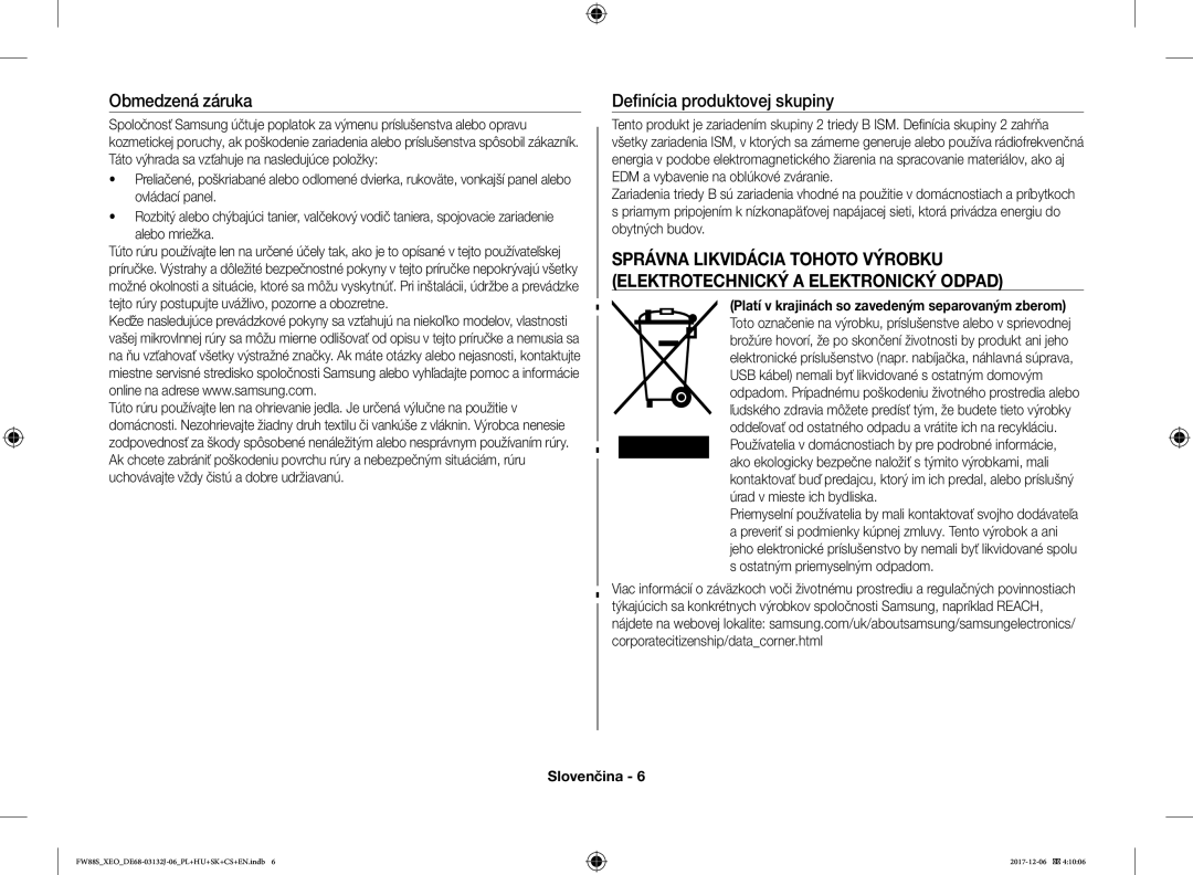 Samsung FW87SUB/XEO manual Obmedzená záruka, Definícia produktovej skupiny 