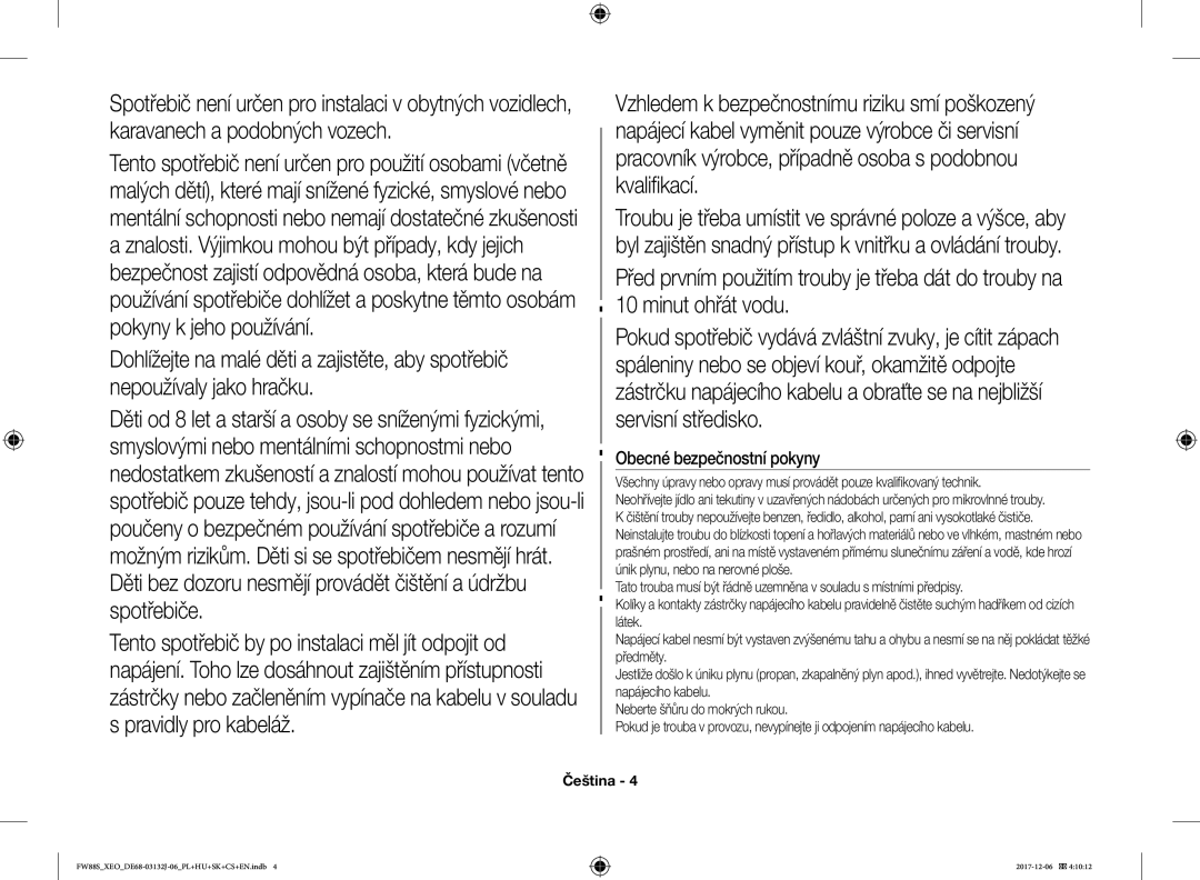 Samsung FW87SUB/XEO manual Obecné bezpečnostní pokyny 