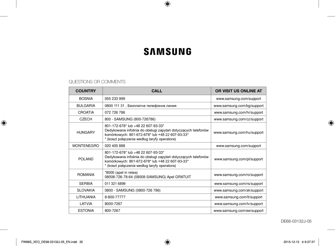 Samsung FW87SUST/XEO, FW87SUST/AND manual Questions or Comments 