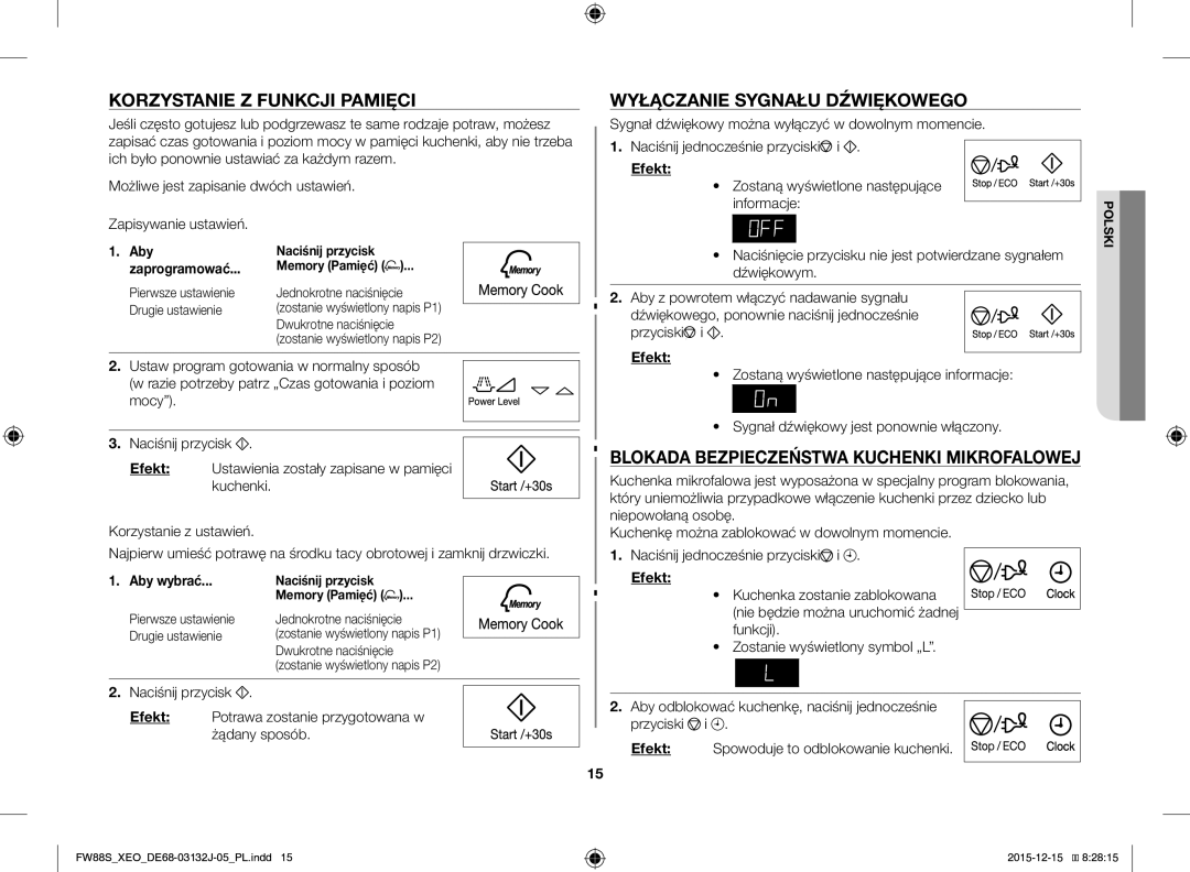 Samsung FW87SUST/AND, FW87SUST/XEO manual Korzystanie Z Funkcji Pamięci, Wyłączanie Sygnału Dźwiękowego 