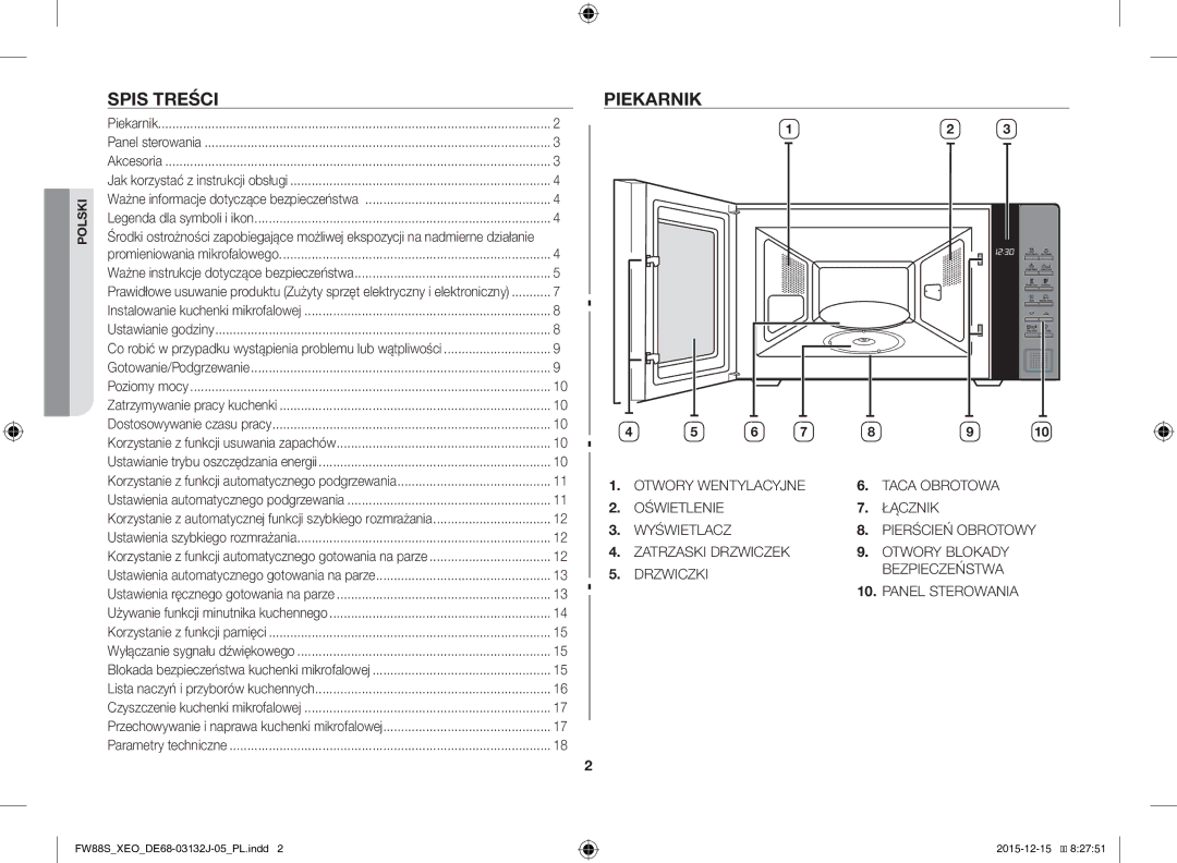 Samsung FW87SUST/XEO, FW87SUST/AND manual Spis Treści, Piekarnik 