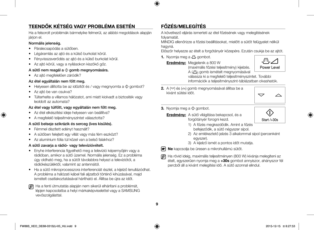 Samsung FW87SUST/AND, FW87SUST/XEO manual Teendők Kétség Vagy Probléma Esetén, Főzés/Melegítés 