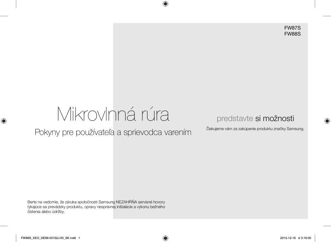 Samsung FW87SUST/AND, FW87SUST/XEO manual Mikrovlnná rúra, Ďakujeme vám za zakúpenie produktu značky Samsung 