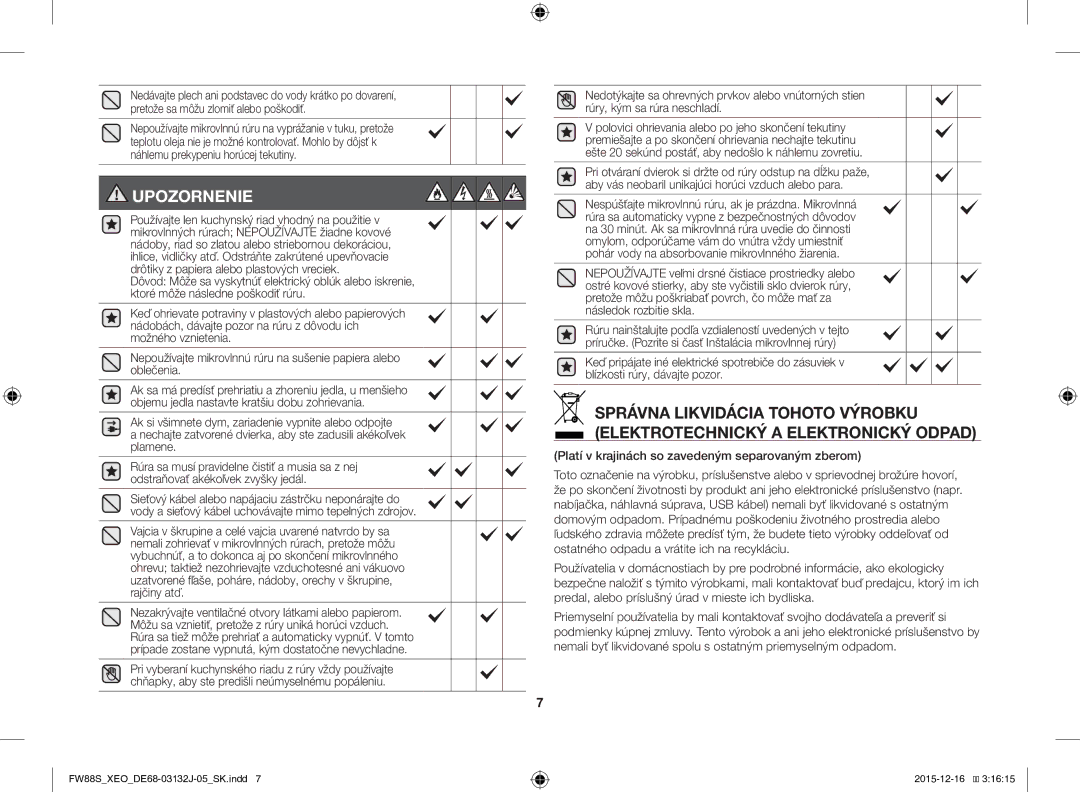 Samsung FW87SUST/AND, FW87SUST/XEO manual Nespúšťajte mikrovlnnú rúru, ak je prázdna. Mikrovlnná 