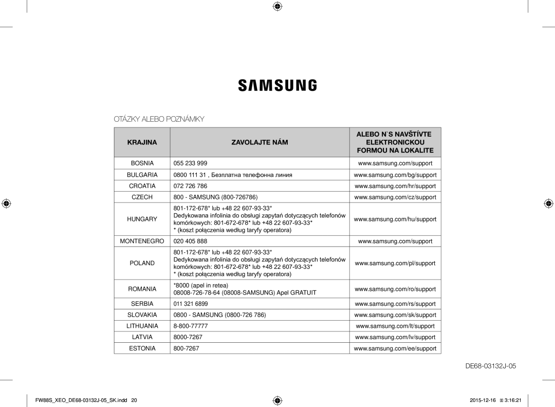 Samsung FW87SUST/XEO, FW87SUST/AND manual Otázky Alebo Poznámky 