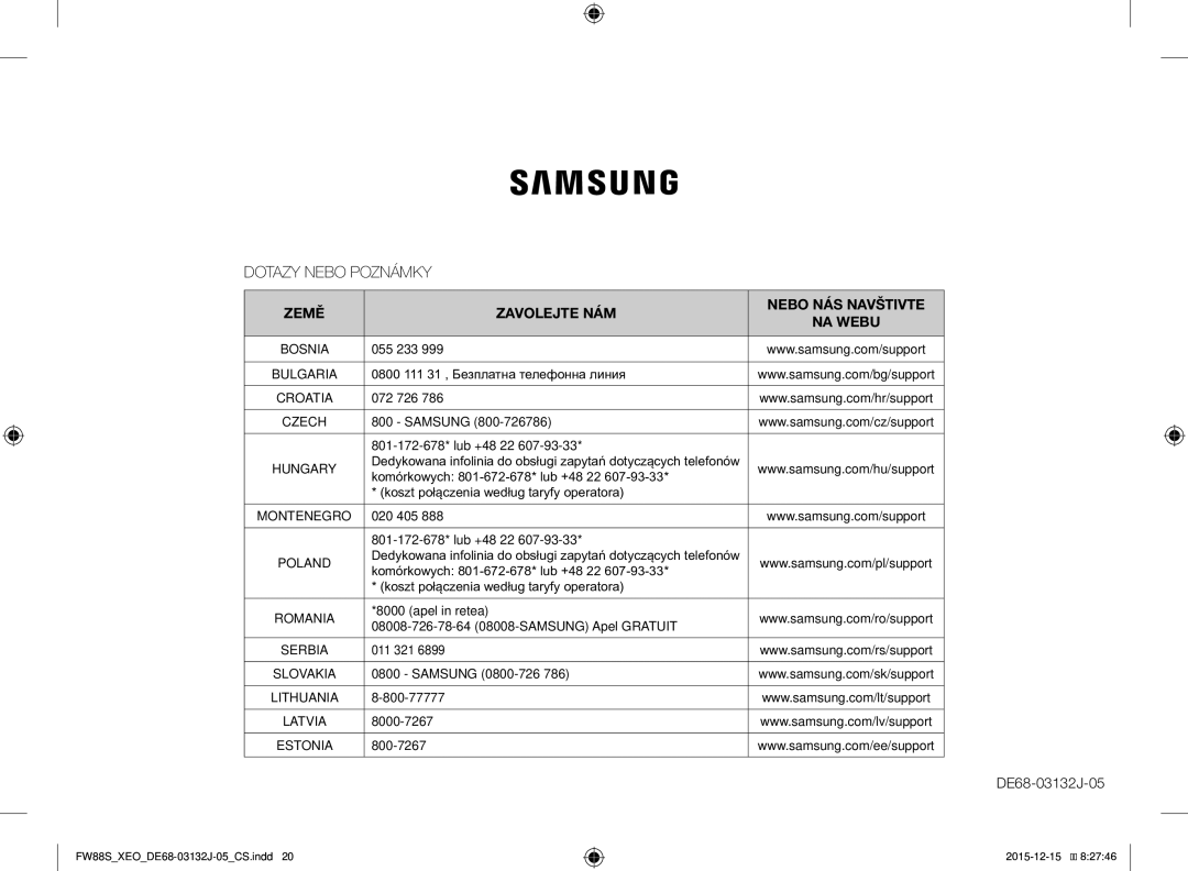 Samsung FW87SUST/XEO, FW87SUST/AND manual Dotazy Nebo Poznámky 