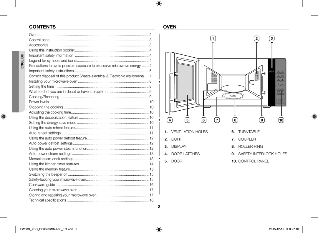 Samsung FW87SUST/XEO, FW87SUST/AND manual Contents, Oven 