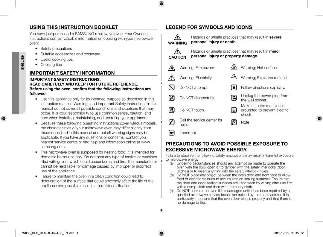 Samsung FW87SUST/XEO manual Using this Instruction Booklet, Important Safety Information, Useful cooking tips, Cooking tips 