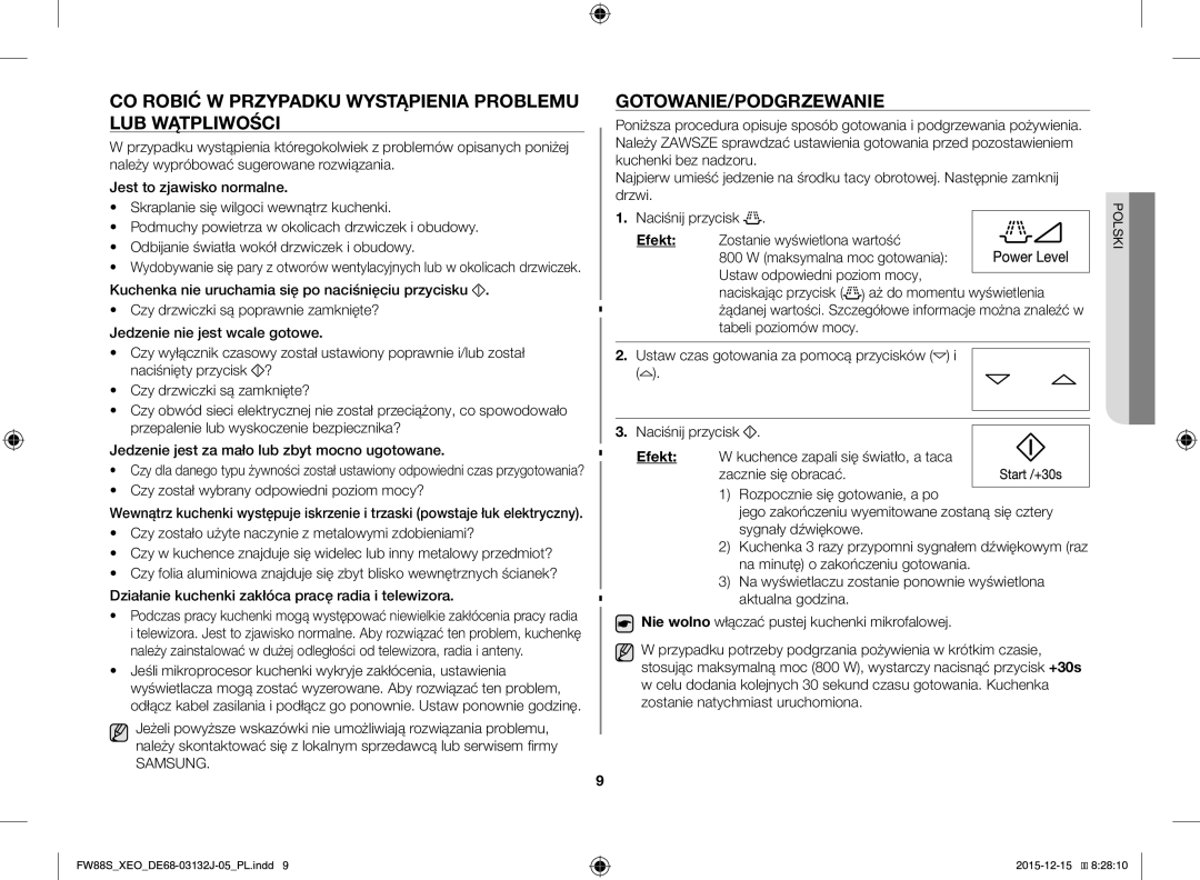 Samsung FW87SUST/AND manual CO Robić W Przypadku Wystąpienia Problemu LUB Wątpliwości, Gotowanie/Podgrzewanie, Efekt 