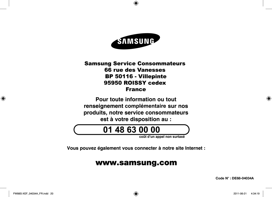 Samsung FW87SW/XEF manual Code N DE68-04034A 