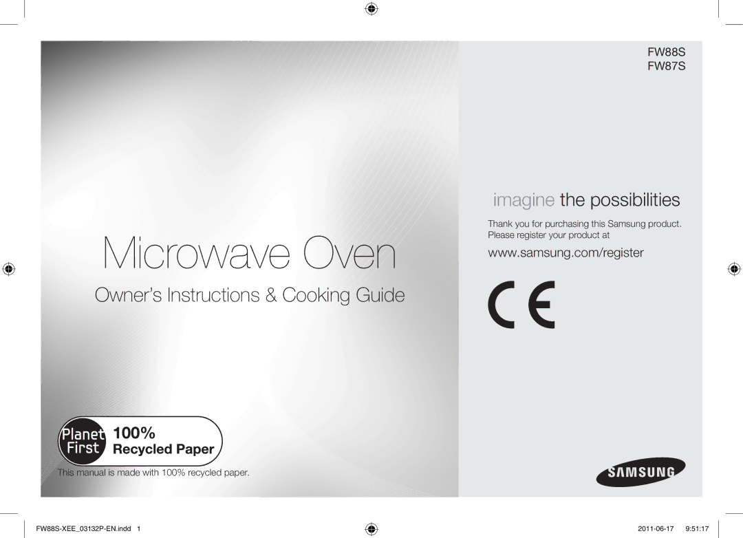 Samsung FW88SUST/XEE Microwave Oven, This manual is made with 100% recycled paper 