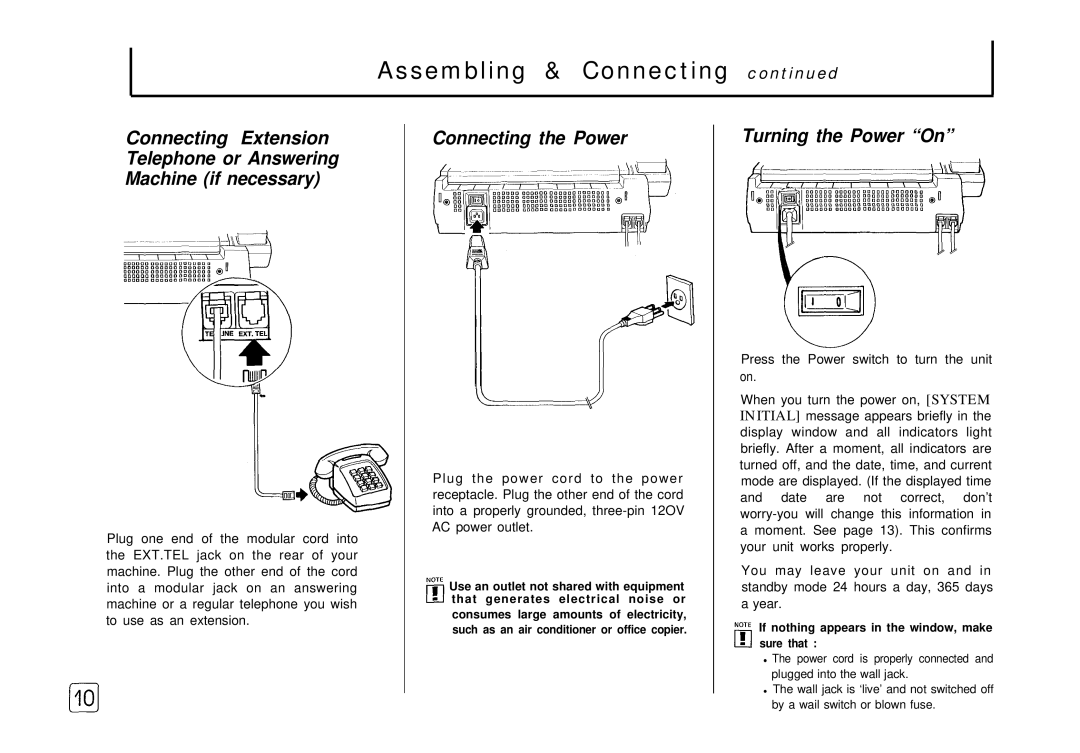 Samsung FX 505 manual Connecting the Power, Turning the Power On 