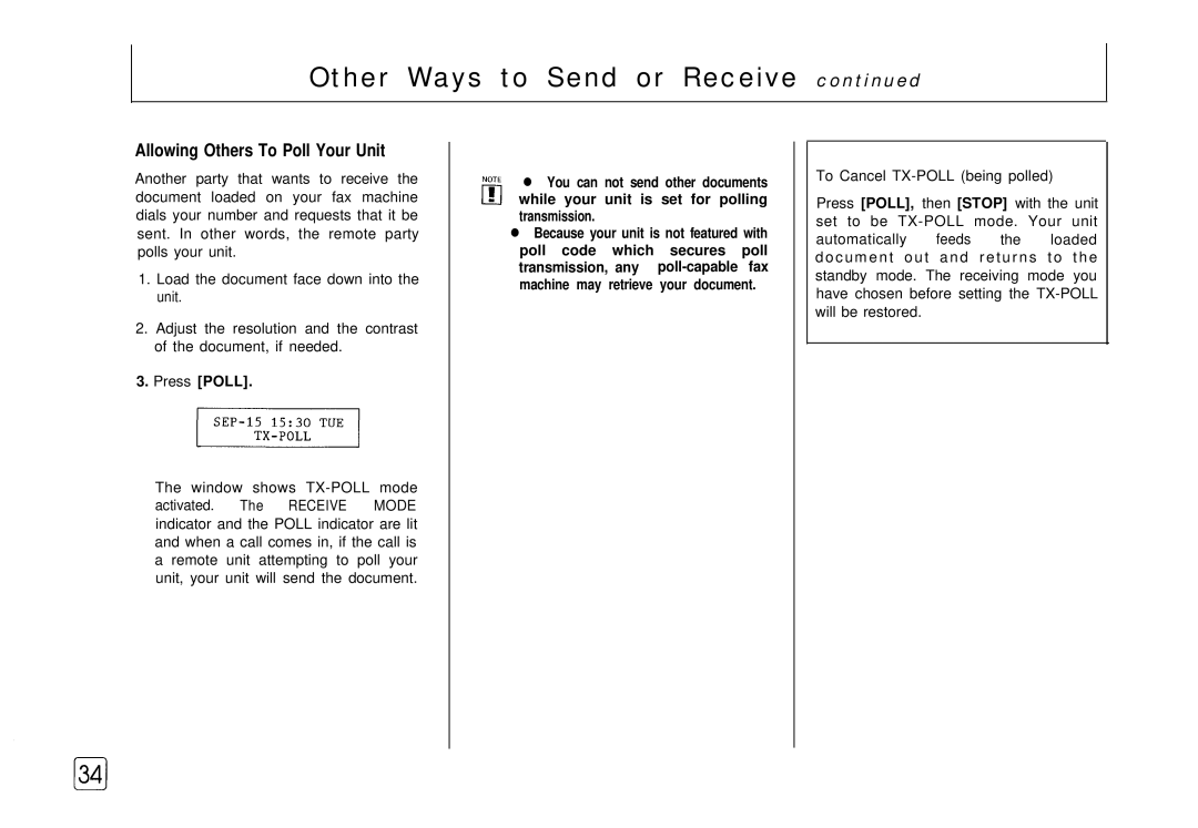 Samsung FX 505 manual Allowing Others To Poll Your Unit, Press Poll 