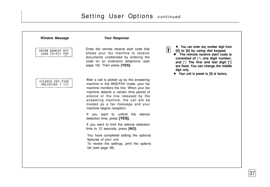 Samsung FX 505 manual Setting User Options 