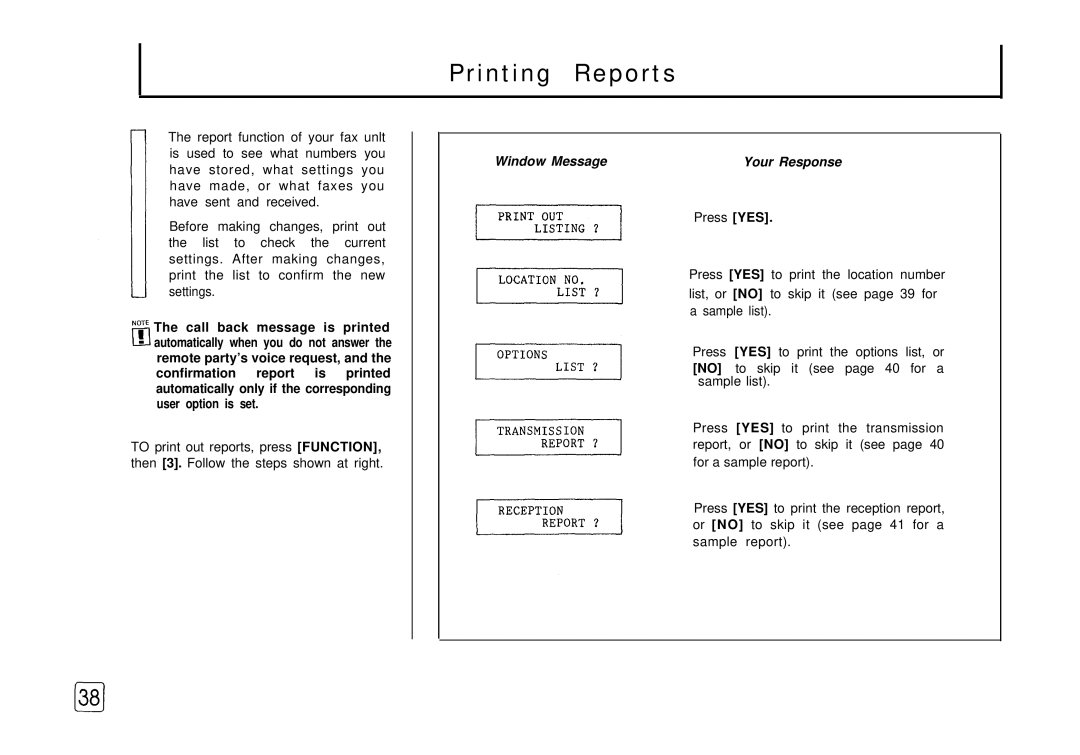 Samsung FX 505 manual Printing Reports 